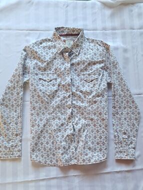 Panhandle Slim White Long-Sleeve Printed Blouse